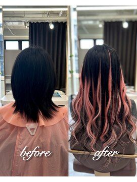 ガルボヘアー 心斎橋店(garbohair) 心斎橋プルエクステビフォーアフター派手髪薄ピンク