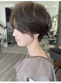 小顔カットショートボブ大人可愛いアッシュオリーブ