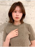 ミディアムレイヤーボブ　大人ガーリー　ミクルティーブラウン