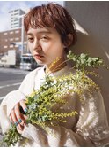 ピンクベージュ×マッシュショート