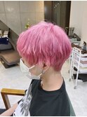 ピンクベージュマッシュショート/ブリーチデザイン原宿