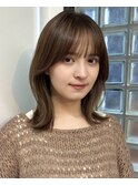 顔まわりレイヤー/くびれ/小顔/ココアベージュ/ミディアム/銀座