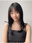 韓国ヘア レイヤーカット 前髪 ダークブルー"