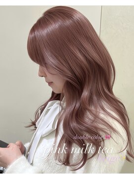 アイトーキョーエス 渋谷(AI TOKYO S) ブリーチなしダブルカラーピンクミルクティー透明感イルミナ前髪