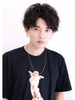 ネイビー(NAVY)&nbsp;黒髪 くせ毛風パーマ ソフトツーブロック スパイラル艶ウェーブ