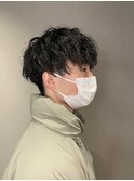 ゆるくしゅスパイラルパーマ[アッシュブラック/マッシュパーマ]