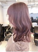ピンクミディ_チェリーブラウンフェミニンロングダーク_ba430123