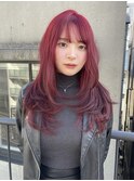 ワンホンレイヤー/顔型別ヘアスタイル特集/チェリーレッド/赤羽