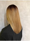 ブリーチ毛縮毛矯正×ゴールドセミロング