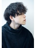 マッシュウルフメンズパーマ黒髪ツーブロック