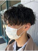 波巻きパーマセンターパートツイストパーマメンズマッシュパーマ