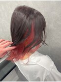 夏映えインナーカラーピンク×黒髪/20代30代透明感暗髪所沢