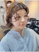 カジュアルパーマ　ナチュラルブラウン　前髪パーマ