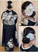 胡蝶蘭×金箔の上品タイトシニヨン