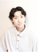【新富町】メンズカジュアル/ウルフセンター分けパーマスタイル