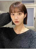 韓国風切りっぱなし小顔ボブ/黒髪地毛風カラー/池袋