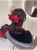 編み込みハーフアップ/梅田ヘアセット