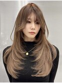 秋の小顔レイヤーカット髪質改善シールエクステヘーゼルベージュ