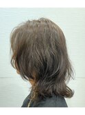 ハンサムミディパーマ/アッシュベージュ/鎖骨ミディアム/ウルフ
