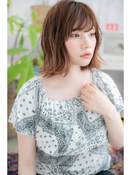 ミック 日暮里店(miq) グラデーションカラーシースルーバングくせ毛風外ハネボブa1