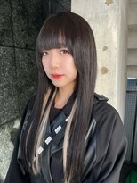 アム 表参道(am)&nbsp;小顔薄めバンググレージュレイヤーロング前髪パーマ黒髪