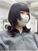 ミディアムウルフ/ウルフマッシュ/ボルドー/インナーエクステ
