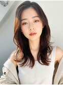 韓国風レイヤーナチュラルストレート後れ毛エアリーワンカール