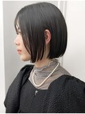 ブリーチなし切りっぱなしボブミディアムレイヤーボブ夏カラー
