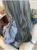 外国人風ハイトーンアッシュサファイアグレイカラー 透け感