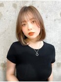 切りっぱなしボブ×ブリーチなしミルクティーベージュ[仙台]