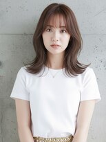 ニューヨークニューヨーク 桂店(NYNY)&nbsp;◎外ハネくびれミディアムレイヤー薄めバングブラウンベージュ