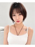 丸みショートボブ/カーテンバング/顔周りカット/ダークブルー