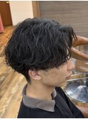 波巻きパーマ/センターパート