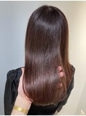 ピンクブラウン重めレイヤーセミロング髪質改善サロンCHAINON