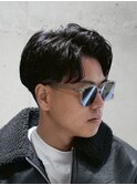 MEN'S/毛流れサイドパート×フェード/黒髪/テーパーフェード