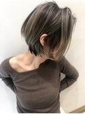 外国人風ハイライトバレイヤージュショートボブ  グレージュ