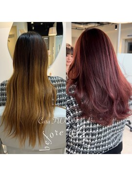 カラ フクオカ(Cara FUKUOKA) ワインレッド《★髪質改善うる艶水素カラー＋カット★》