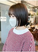 ミニボブぷつっとカットツヤ髪スタイルダークブラウンニュアンス