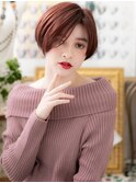 斜めバングレッドブラウン大人ボブショートh3志木20代30代40代