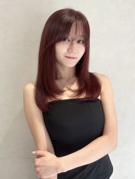 フレーム 博多店(FRAME) 韓国風レイヤーカット顔周り×ピンクレッドブラウン【福岡博多】