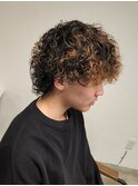 マッシュウルフ波巻きプードルパーマハイライトメッシュ
