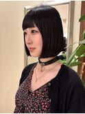 ★黒髪ボブ 内巻きボブ 縮毛矯正 艶髪ぱつっとボブ 前髪ありボブ