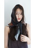 スカーフヘアアレンジグレージュフェザーカットシースルーバング