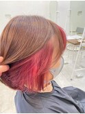 ボルドーカラーピンクインナーカラーショートボブ20代～50代