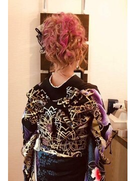 かぐや姫 エルモード フェレ美容室 行徳店 令和5年成人式 着付け、ツイストカールアップ