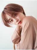 ベージュピンクハンサムマッシュ斜めバングショート池袋
