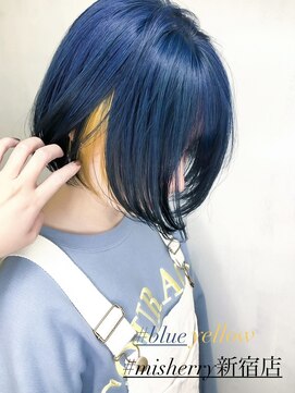 ミシェリー 新宿店(misherry) 切りっぱなしボブ美髪インナーカラーブルーイエロータッセルボブ
