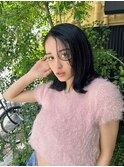 暗髪サラツヤロング 前髪なしやわらかストレートヘア小顔