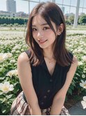 ◎前髪パーマ レイヤーロング 黒髪 グレーベージュ 小顔