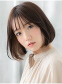 アースカラーのツヤ髪ぱっつんピュアボブi小山20代30代40代